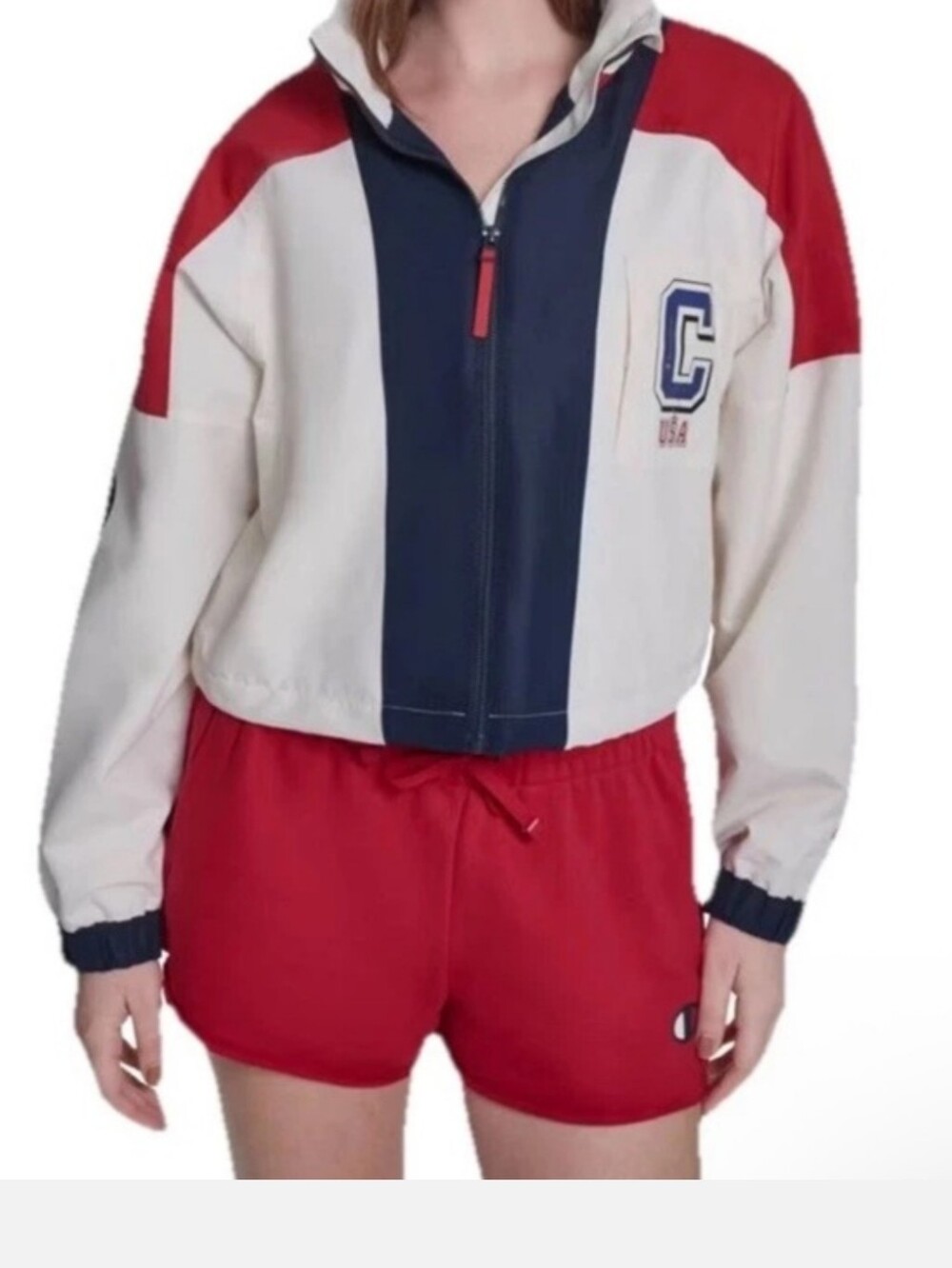 Champion Women's Olympic Cropped Windbreaker Jacket - Cream M